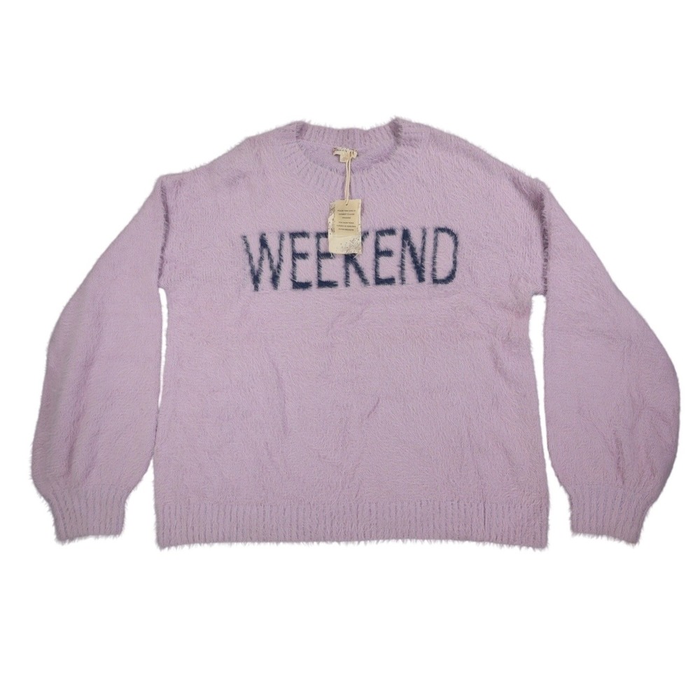 Hem & Thread Weekend Sweater Womens Large Lavender Fuzzy Eyelash Knit 31351